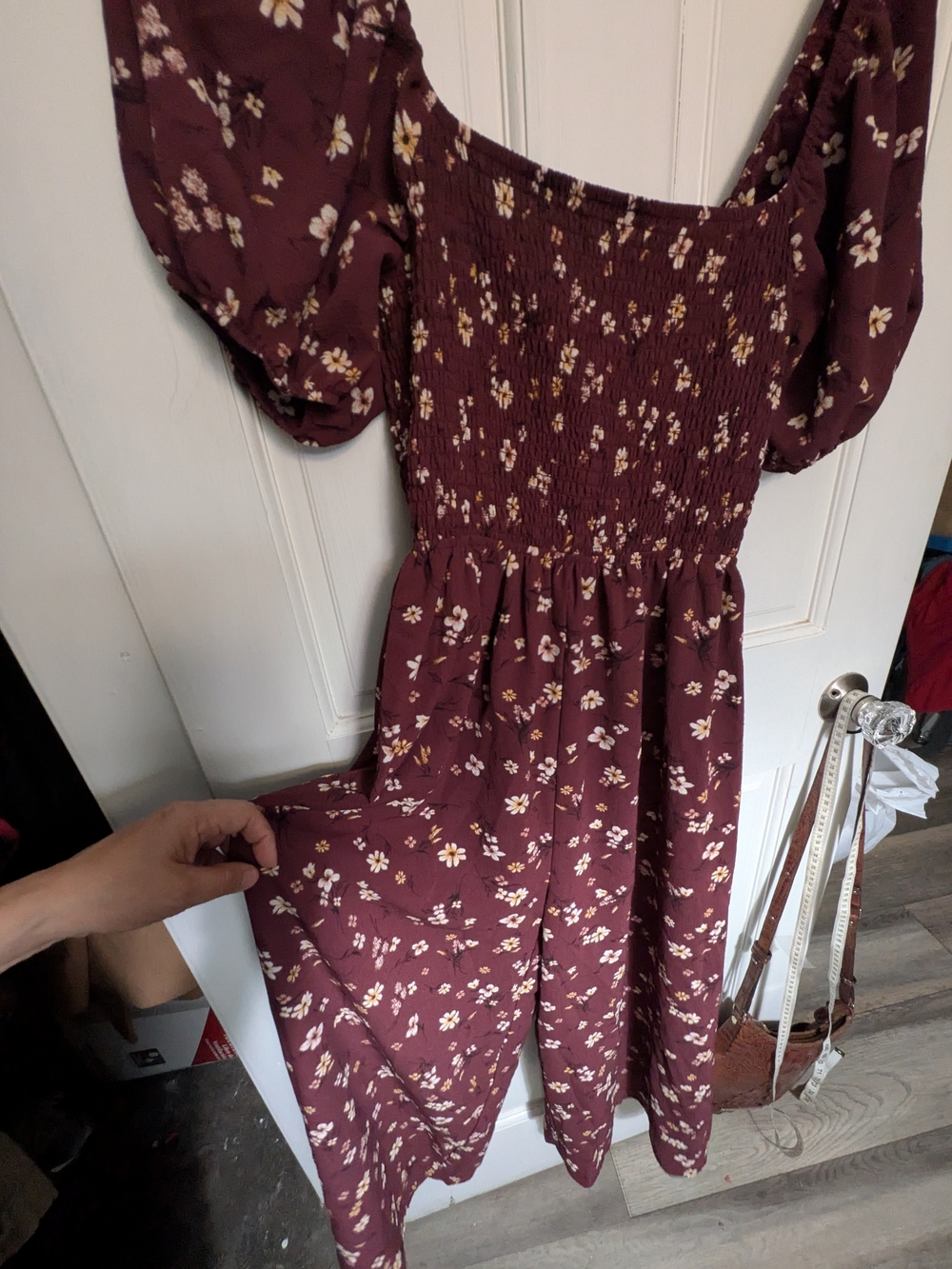 Pie in the Sky Women's Maroon Floral Smocked Jumpsuit Fairy